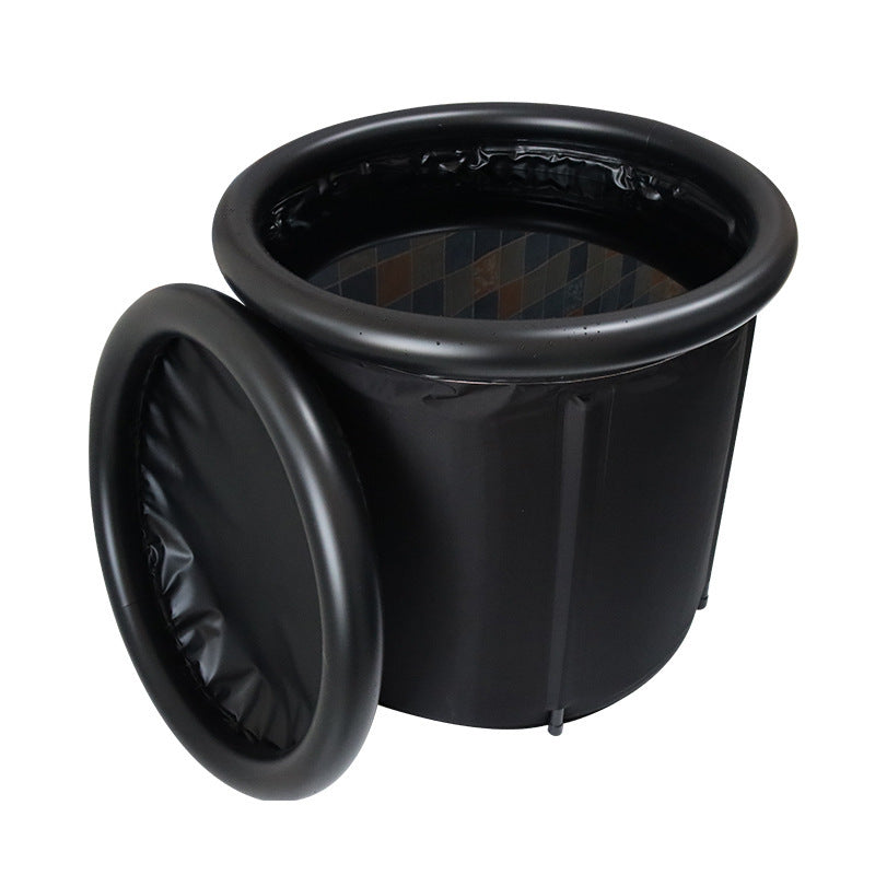 Black plastic pot with lid on a white background