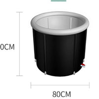 Black inflatable bathtub with dimensions on a white background