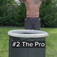 Portable inflatable cold plunge tub in use.