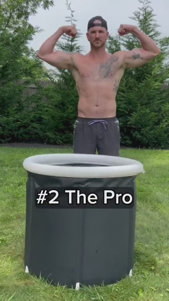 Portable inflatable cold plunge tub in use.